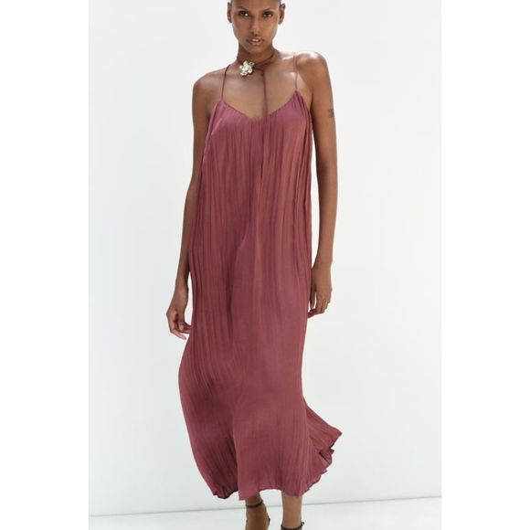 ZARA WRINKLE EFFECT MIDI SLIP DRESS - Picture 7 of 13